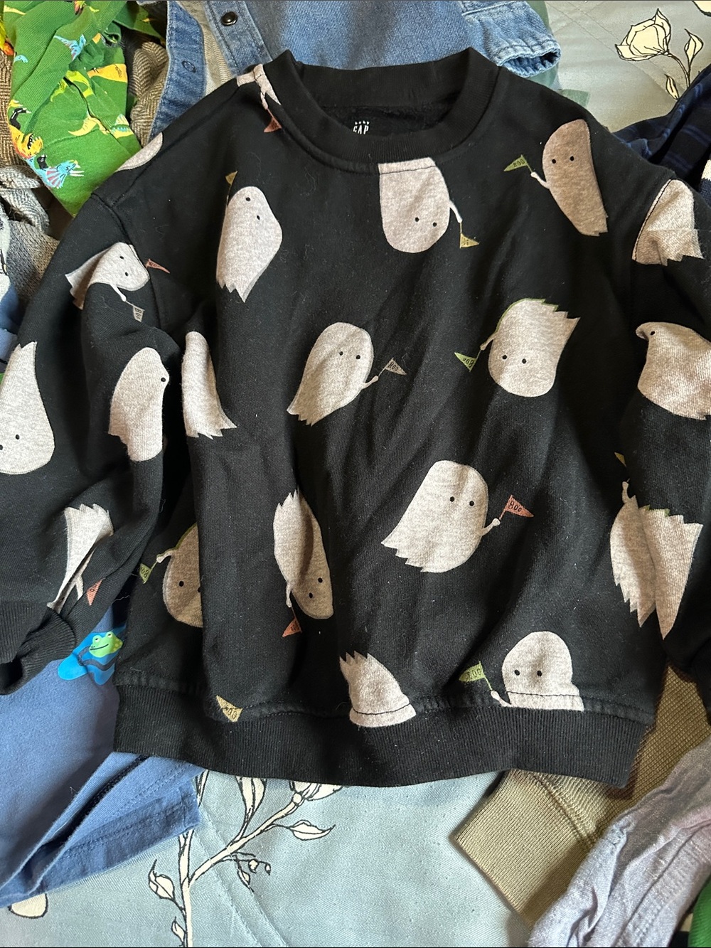 Baby GAP Black Sweatshirt with White Ghosts and Multicolor Flags